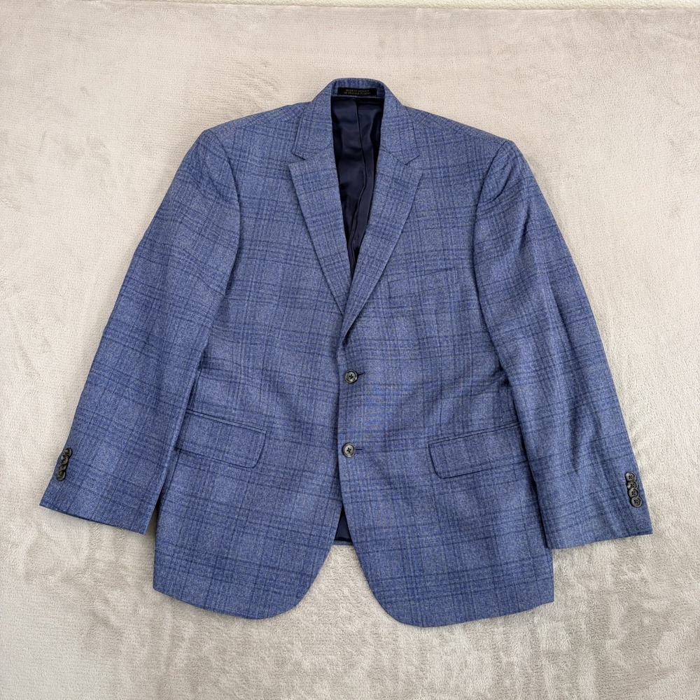 Jos A Bank Reserve Super 130s Lanificio di Pray Wool Blazer Men 44S Blue Plaid